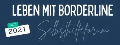 Logo der Selbsthilfeforums Leben mit Borderline blauer Hintergrund mit Schriftzug und Info: Seit 2012
