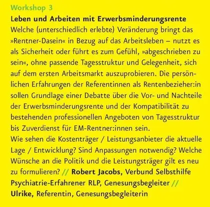 Fachausschuß Arbeit: Leben und Arbeiten mit Erwerbsminderungsrente (Workshop Robert Jacobs (EX-IN Genesungsbegleiter)